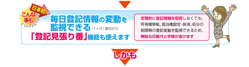 毎日登記情報の変動を監視できる「登記見張り番」機能も使えます